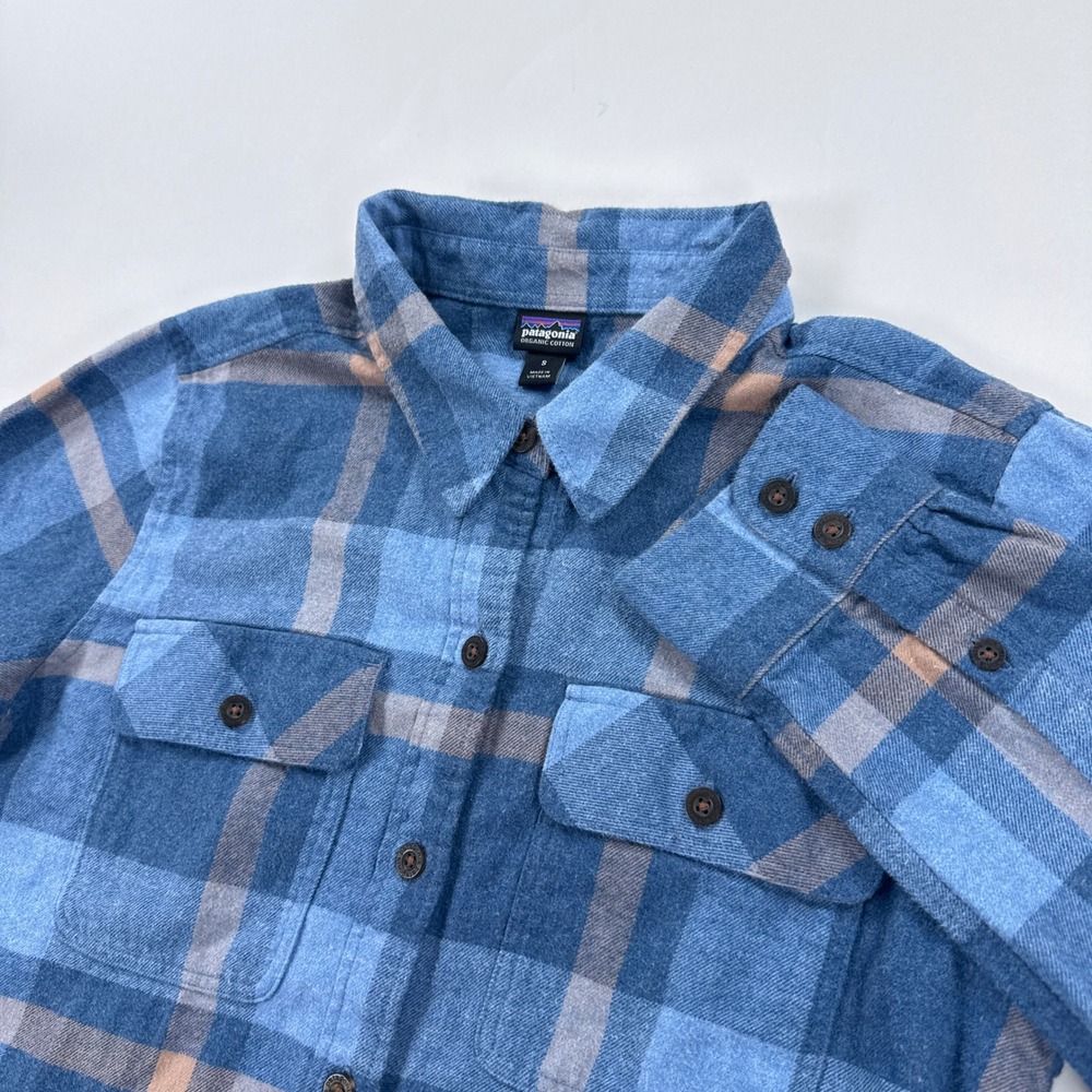 Patagonia Womens Fjord Flannel Shirt Small Blue Plaid Button Down Organic Cotton